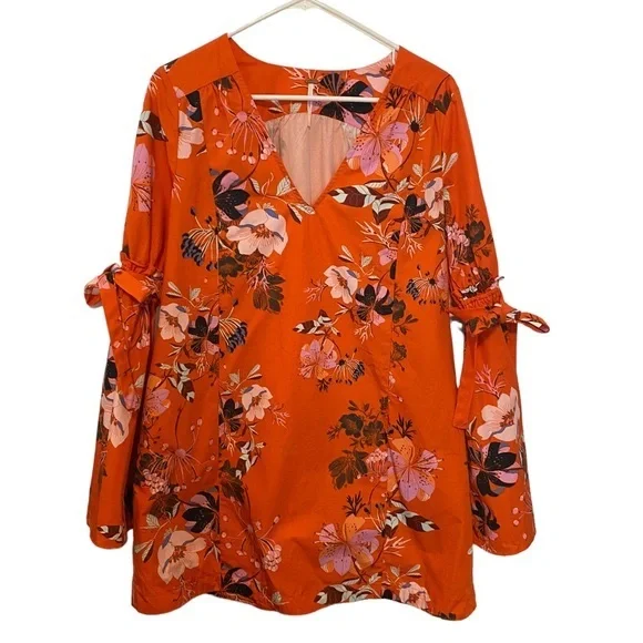 NWOT Free People Lover of Mine Orange Floral Mini Dress Small - Picture 4 of 7